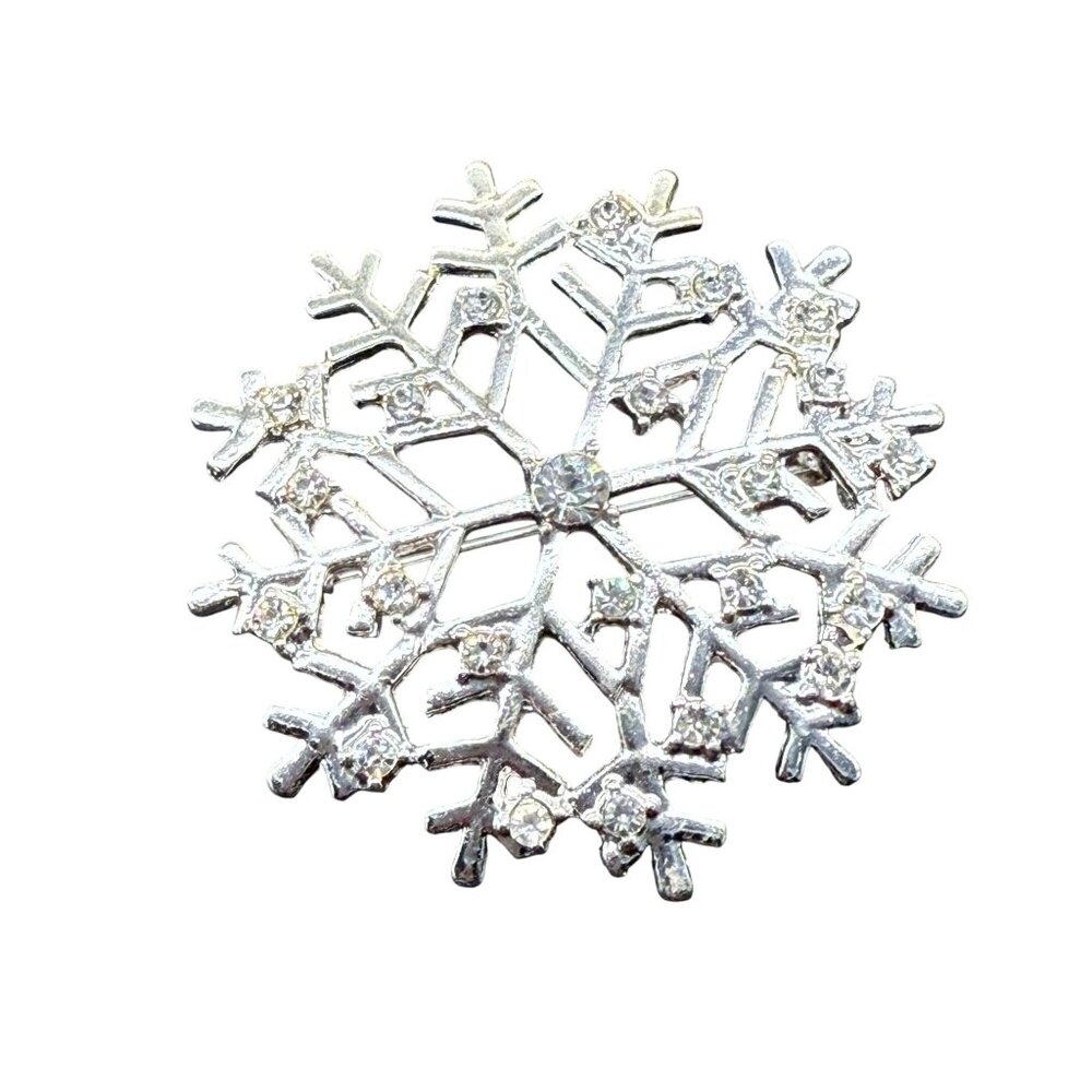 KC Designs Clear Rhinestone Snowflake Brooch Pin Elegant WinterChic Silver Tone
